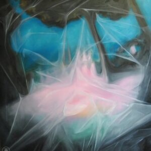 Valahol a távolban - 2013. - 150x150 cm - Kézzel festett absztrakt modern vászon olajfestmény