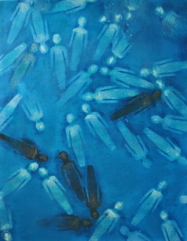 Egyéniségek között – 2012. - 70x90 cm - Kézzel festett absztrakt modern vászon olajfestmény